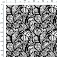 Tissu - Feuilles noires sur blanc