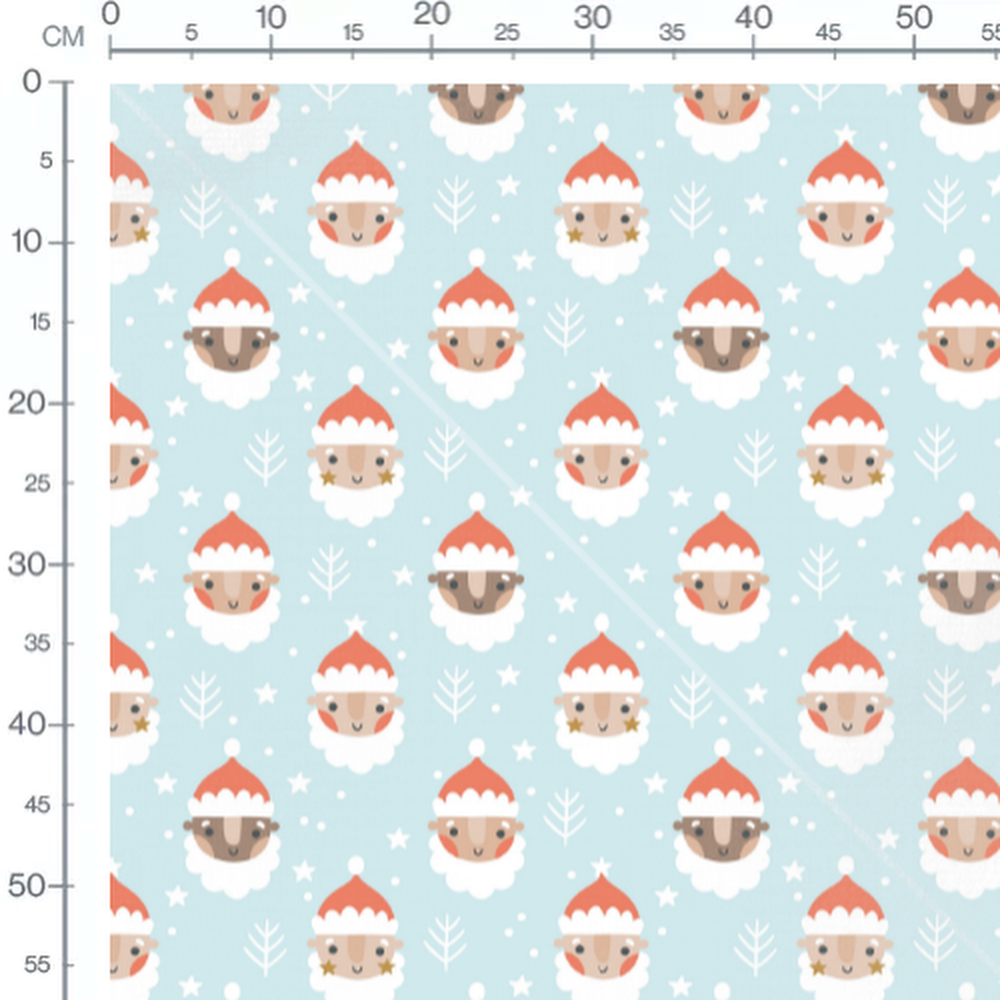 Tissu - Pères Noël souriants sur bleu