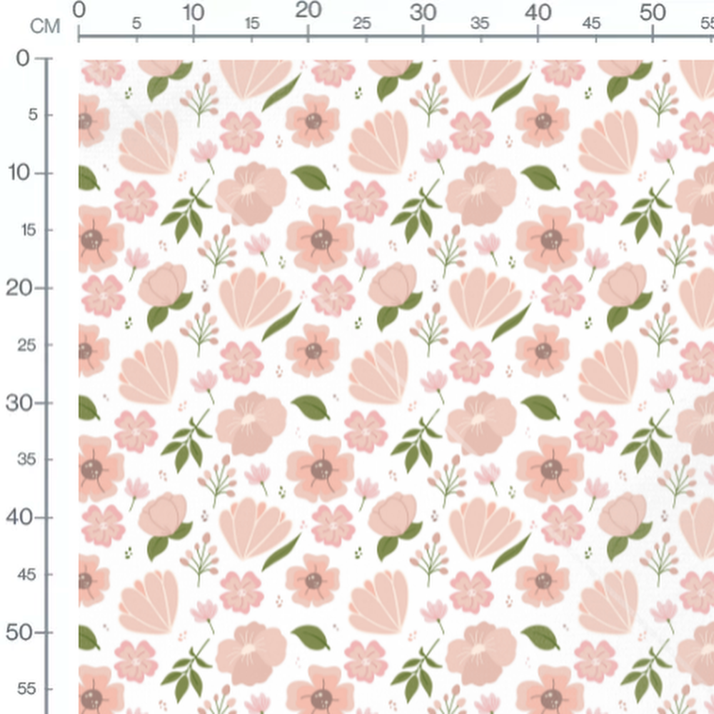 Tissu - Fleurs roses et baies délicates