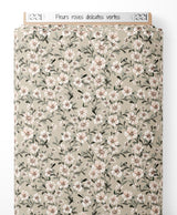 Tissu - Fleurs roses délicates vertes