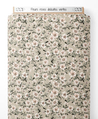 Tissu - Fleurs roses délicates vertes