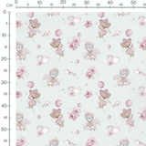 Tissu - Oursons roses sur fond bleu clair