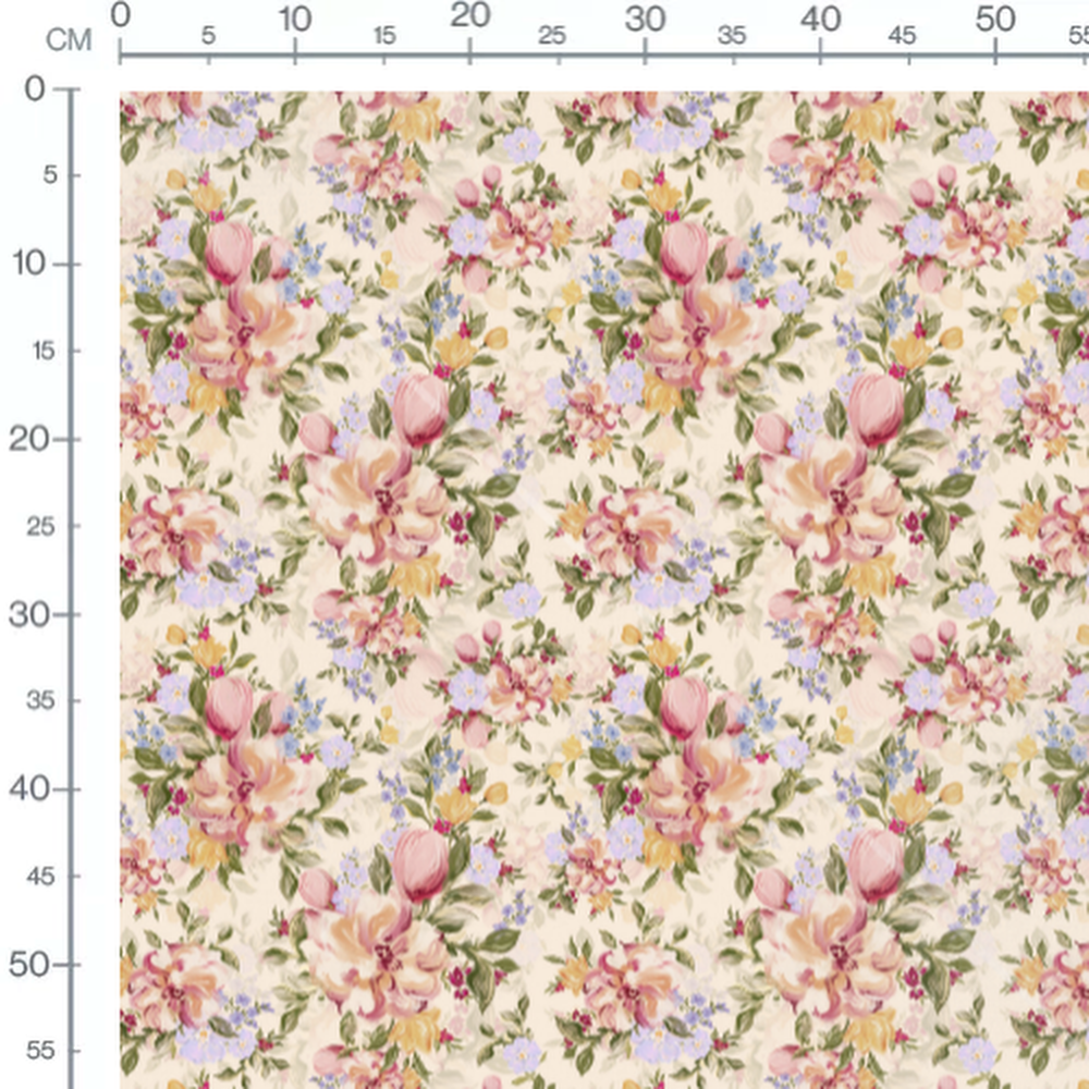 Tissu - Bouquets roses et jaunes 2