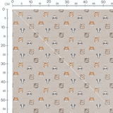 Tissu - Animaux doux sur fond beige