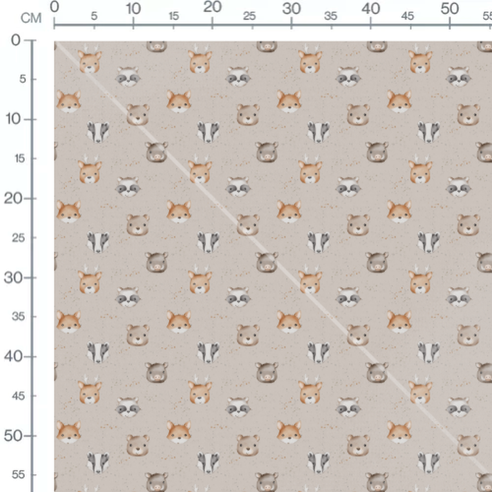 Tissu - Animaux doux sur fond beige