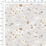Tissu - Animaux sur fond beige