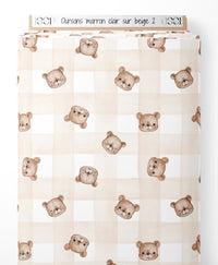 Tissu - Oursons marron clair sur beige 2