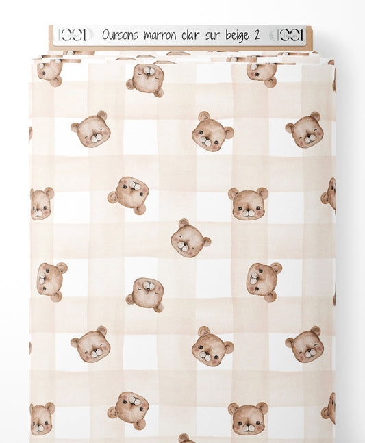 Tissu - Oursons marron clair sur beige 2