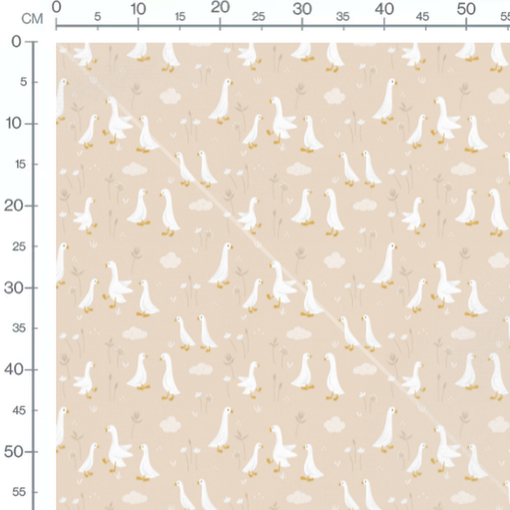 Tissu - Oies et fleurs sur beige