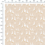 Tissu - Oies et fleurs sur beige