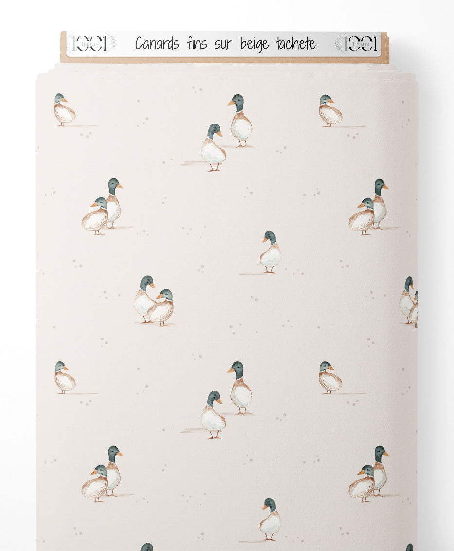 Tissu - Canards fins sur beige tacheté