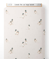 Tissu - Canards fins sur beige tacheté