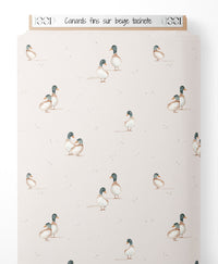 Tissu - Canards fins sur beige tacheté