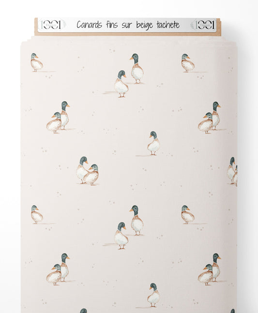 Tissu - Canards fins sur beige tacheté
