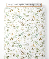 Tissu - Feuilles aquarelle vertes et beige