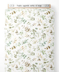 Tissu - Feuilles aquarelle vertes et beige