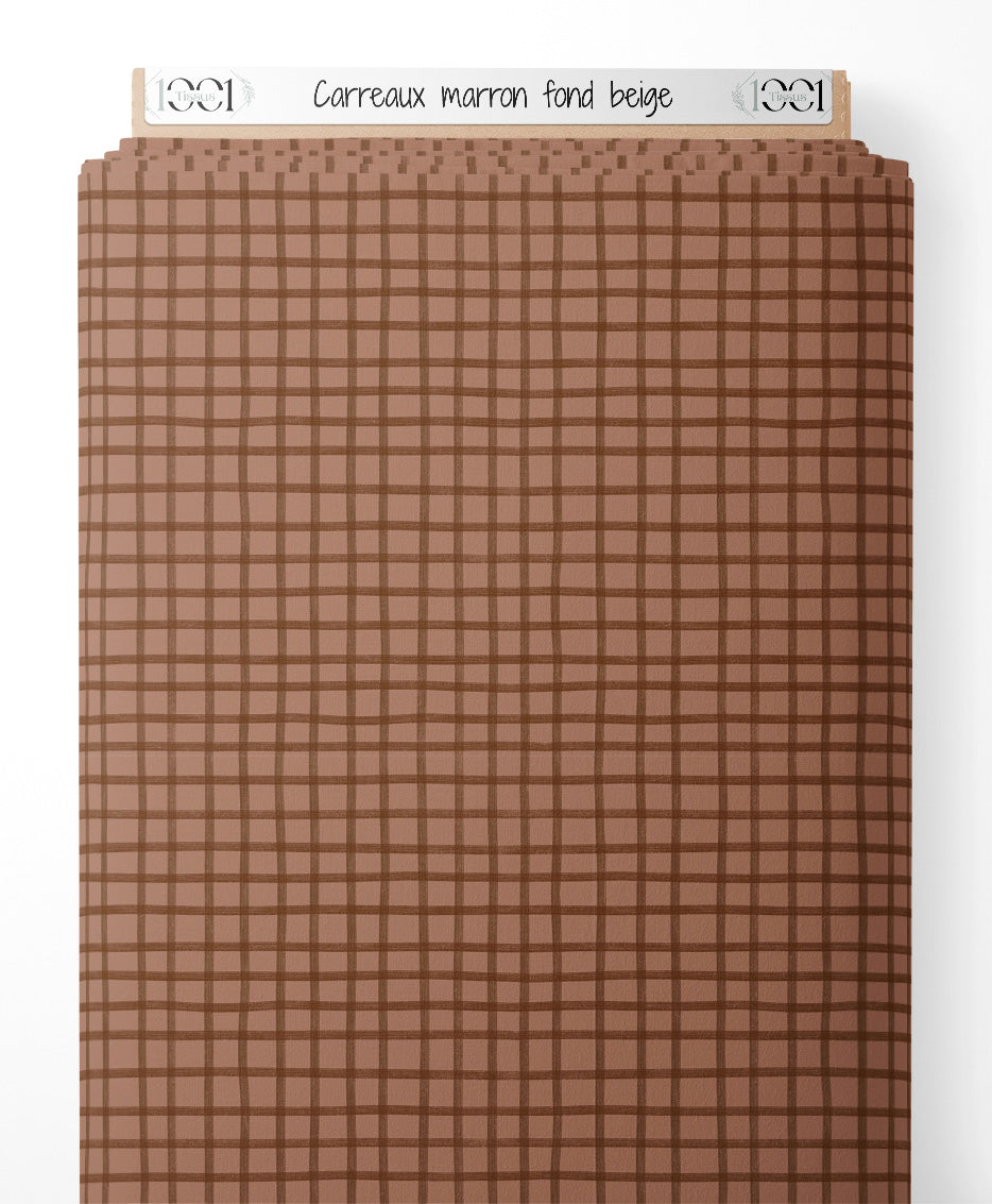 Tissu - Carreaux marron sur fond beige