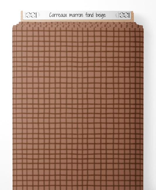 Tissu - Carreaux marron sur fond beige
