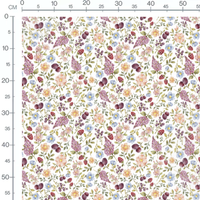 Tissu - Fleurs variées et baies rouges