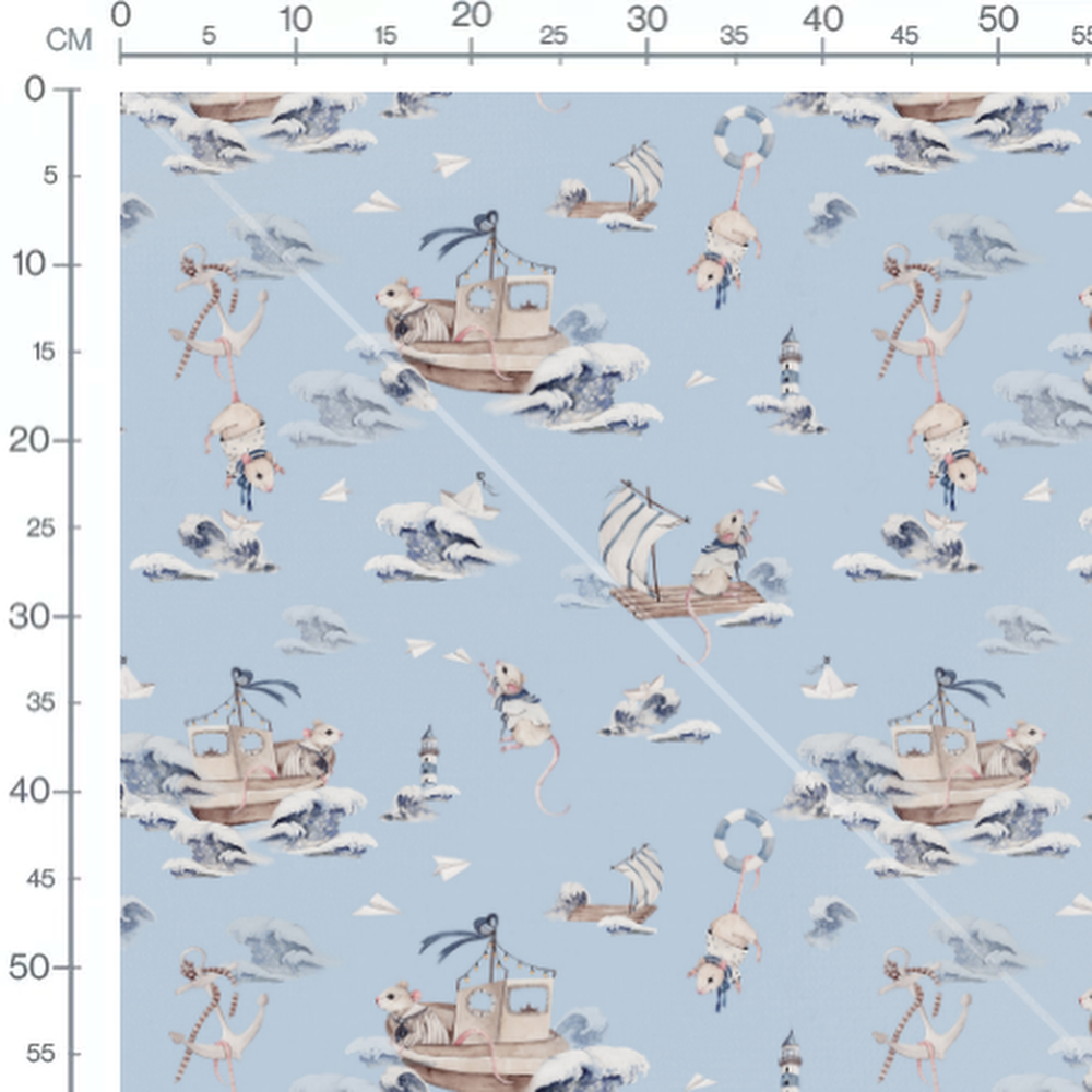 Tissu - Souris en bateau sur bleu