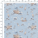 Tissu - Souris en bateau sur bleu