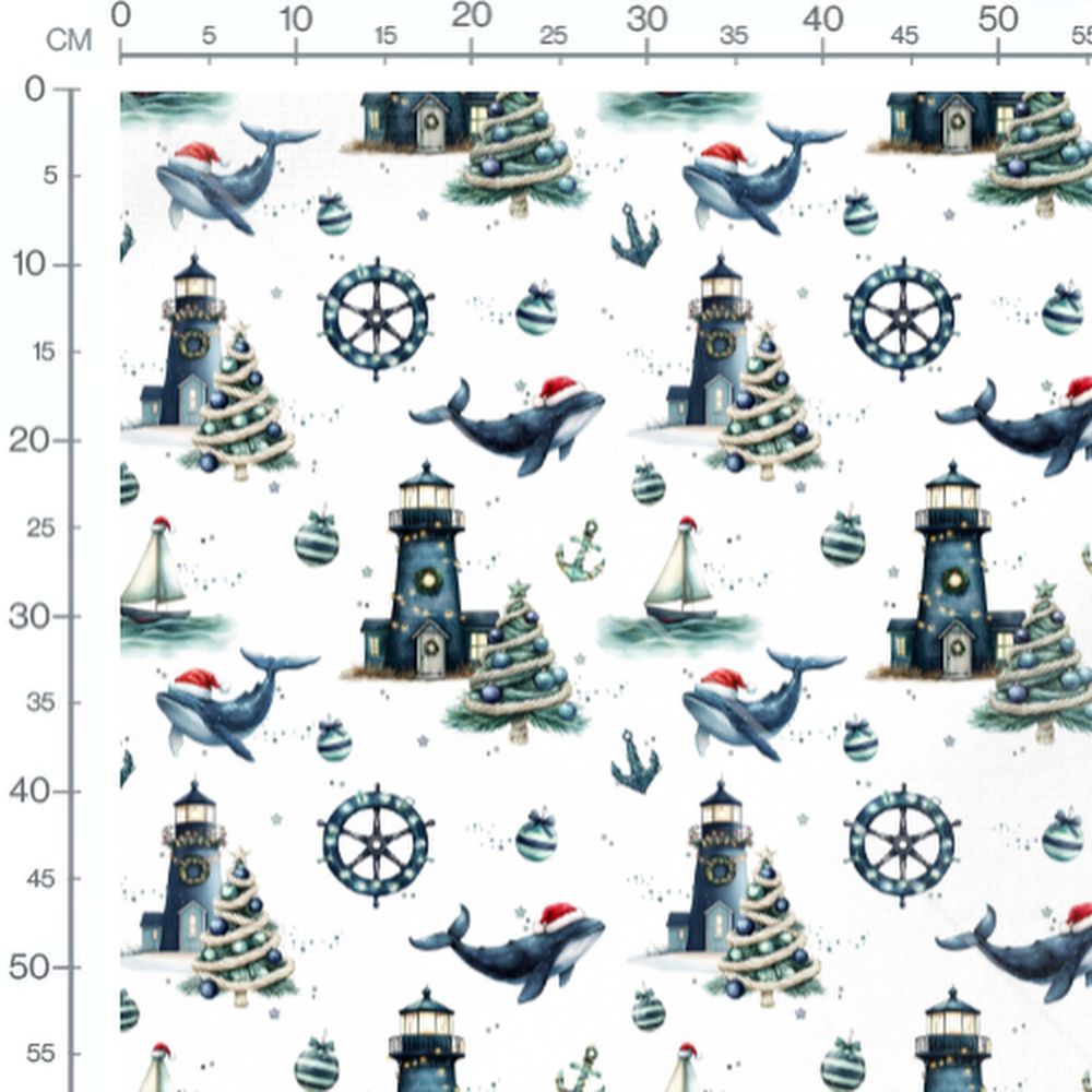 Tissu - Baleines et phares festifs