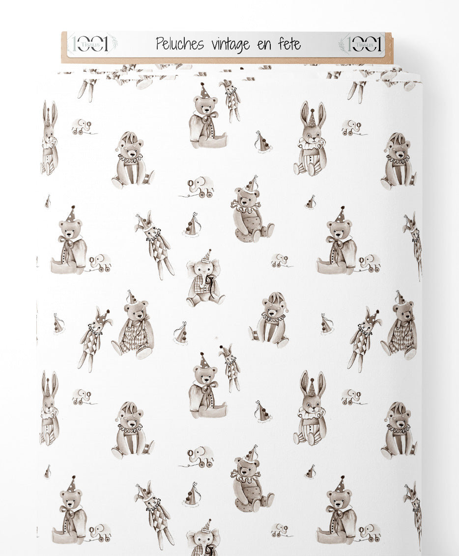 Tissu - Peluches vintage en fête