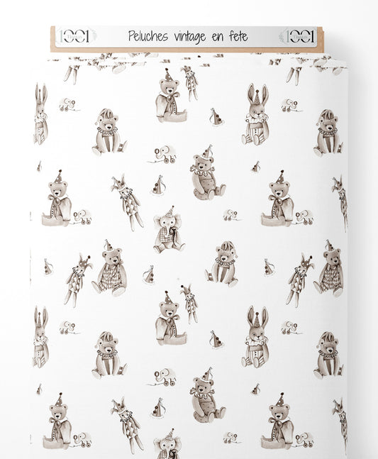 Tissu - Peluches vintage en fête