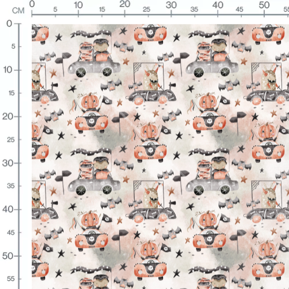 Tissu - Voitures Halloween avec monstres