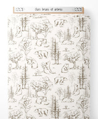 Tissu - Ours bruns et arbres