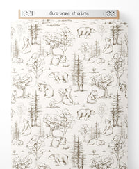 Tissu - Ours bruns et arbres