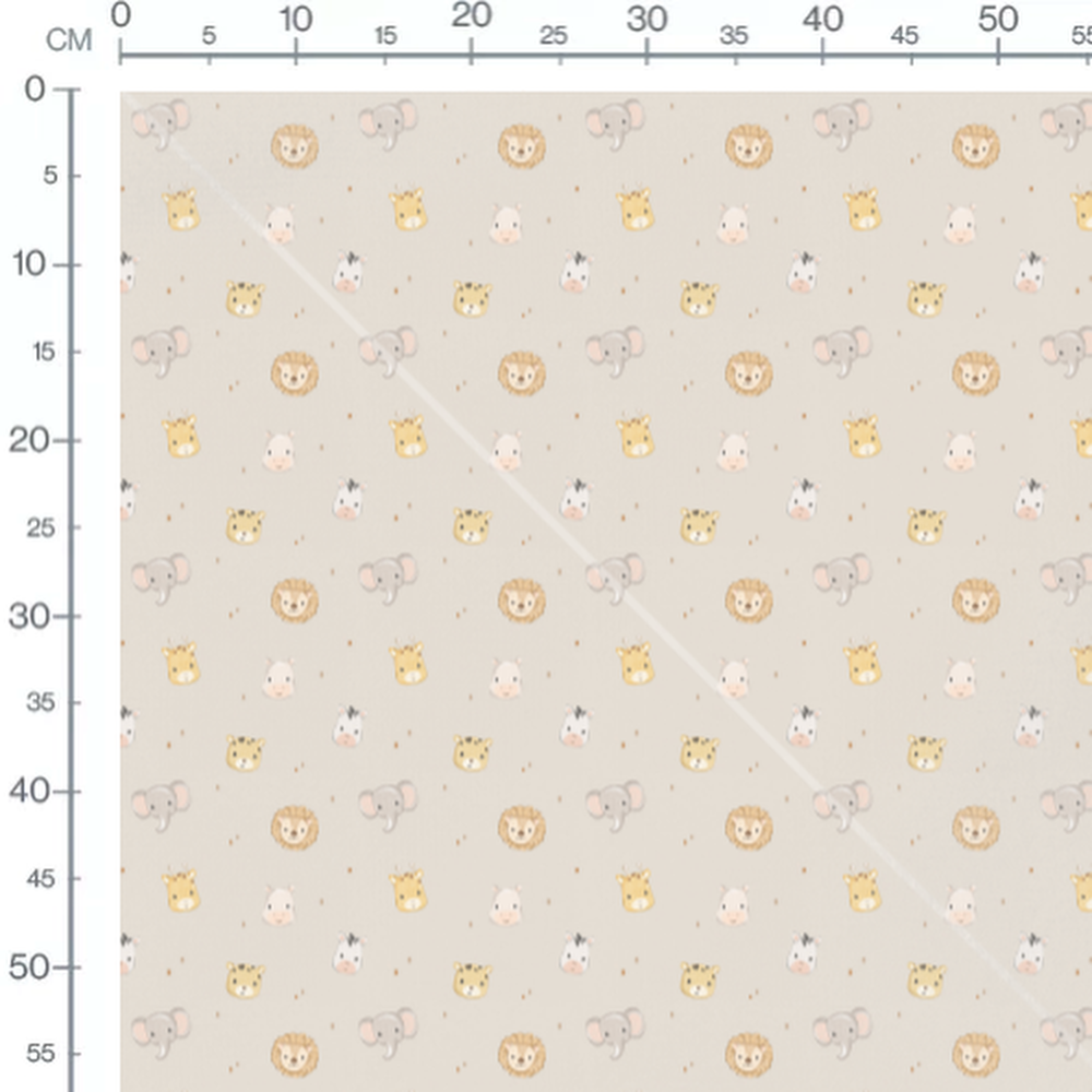 Tissu - Têtes d'animaux sur beige