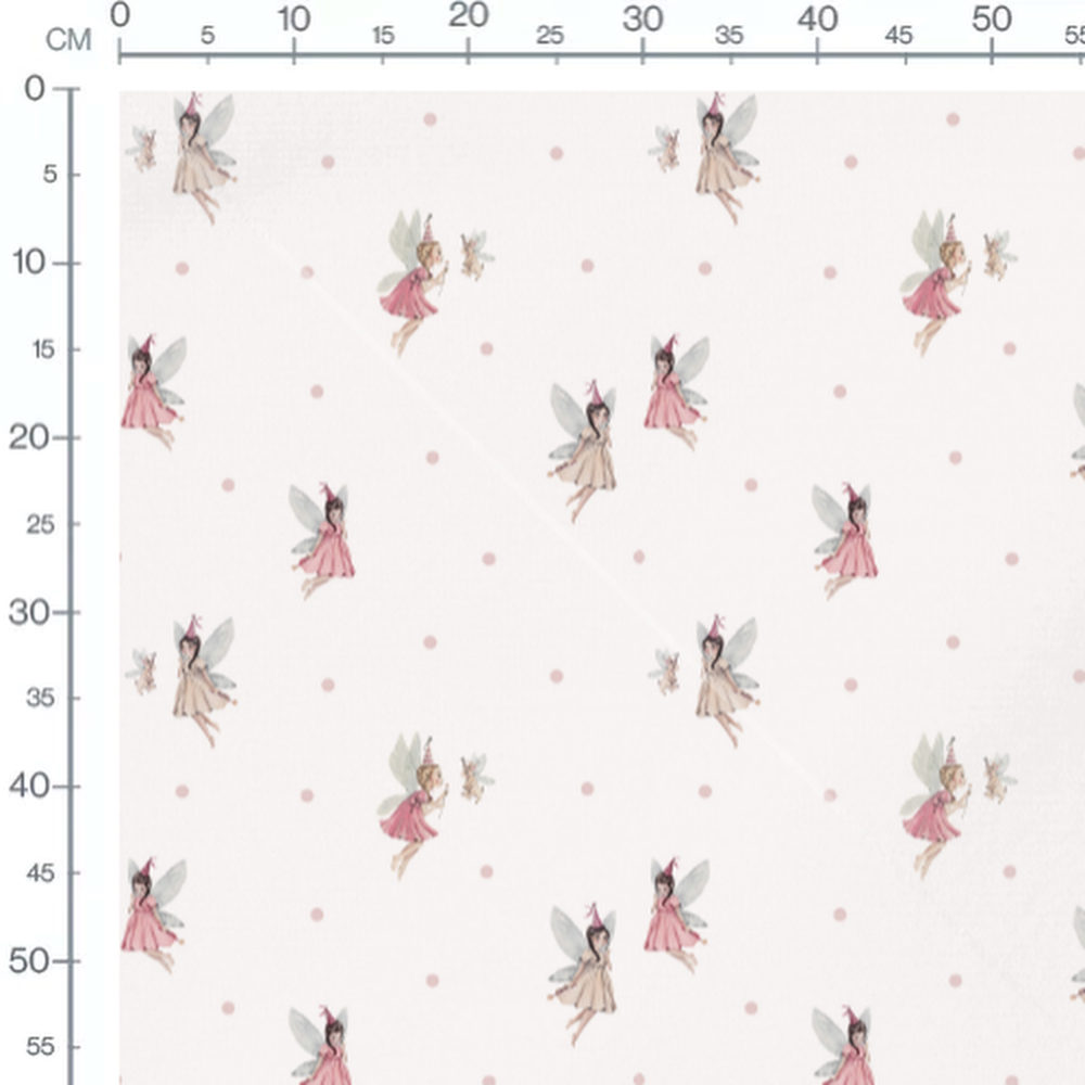 Tissu - Fées et pois sur fond blanc