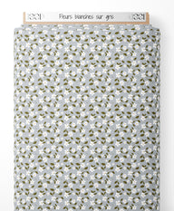 Tissu - Fleurs blanches sur gris