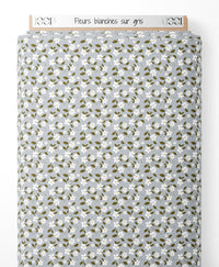 Tissu - Fleurs blanches sur gris