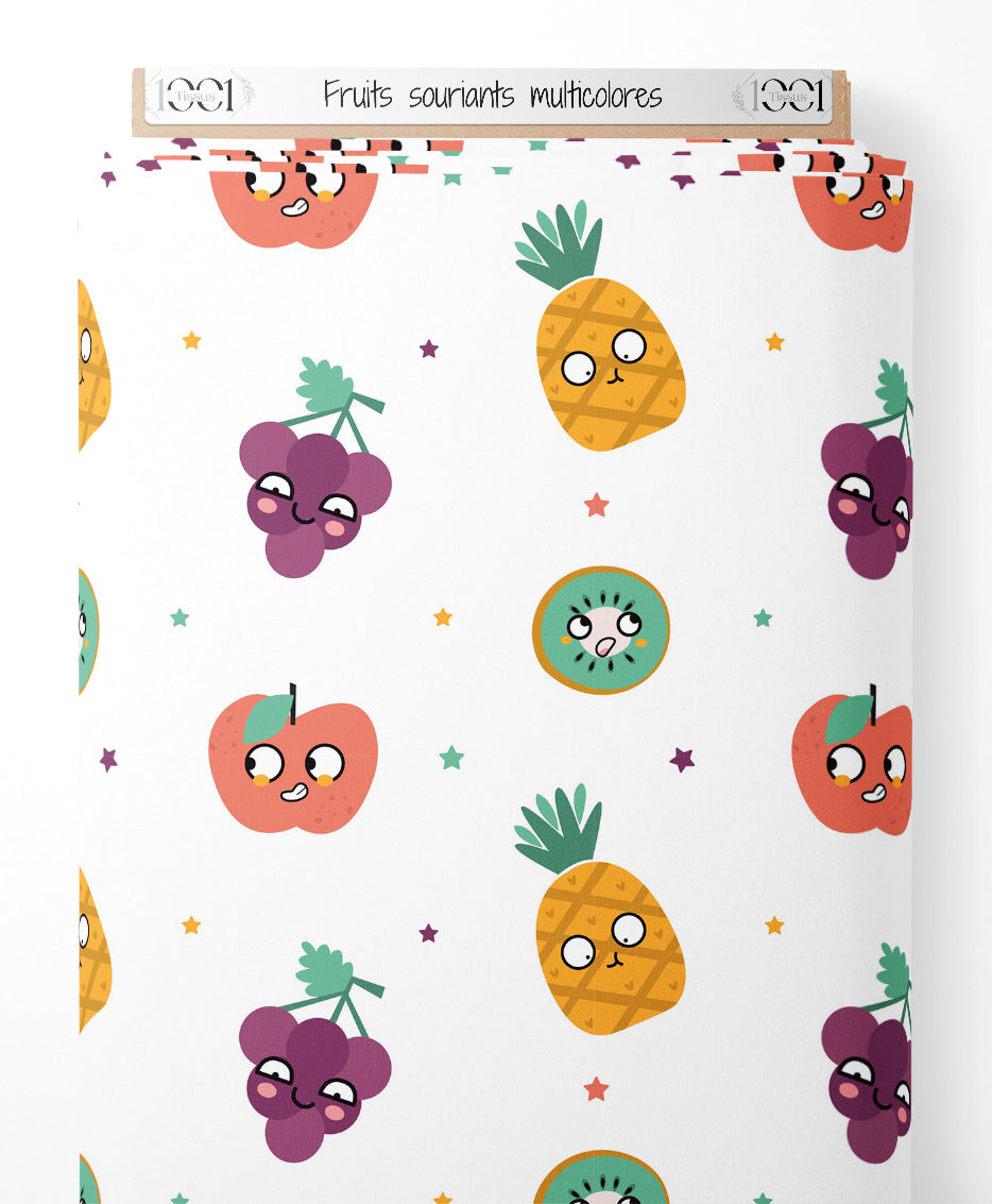 Tissu - Fruits souriants multicolores