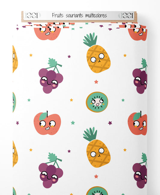 Tissu - Fruits souriants multicolores