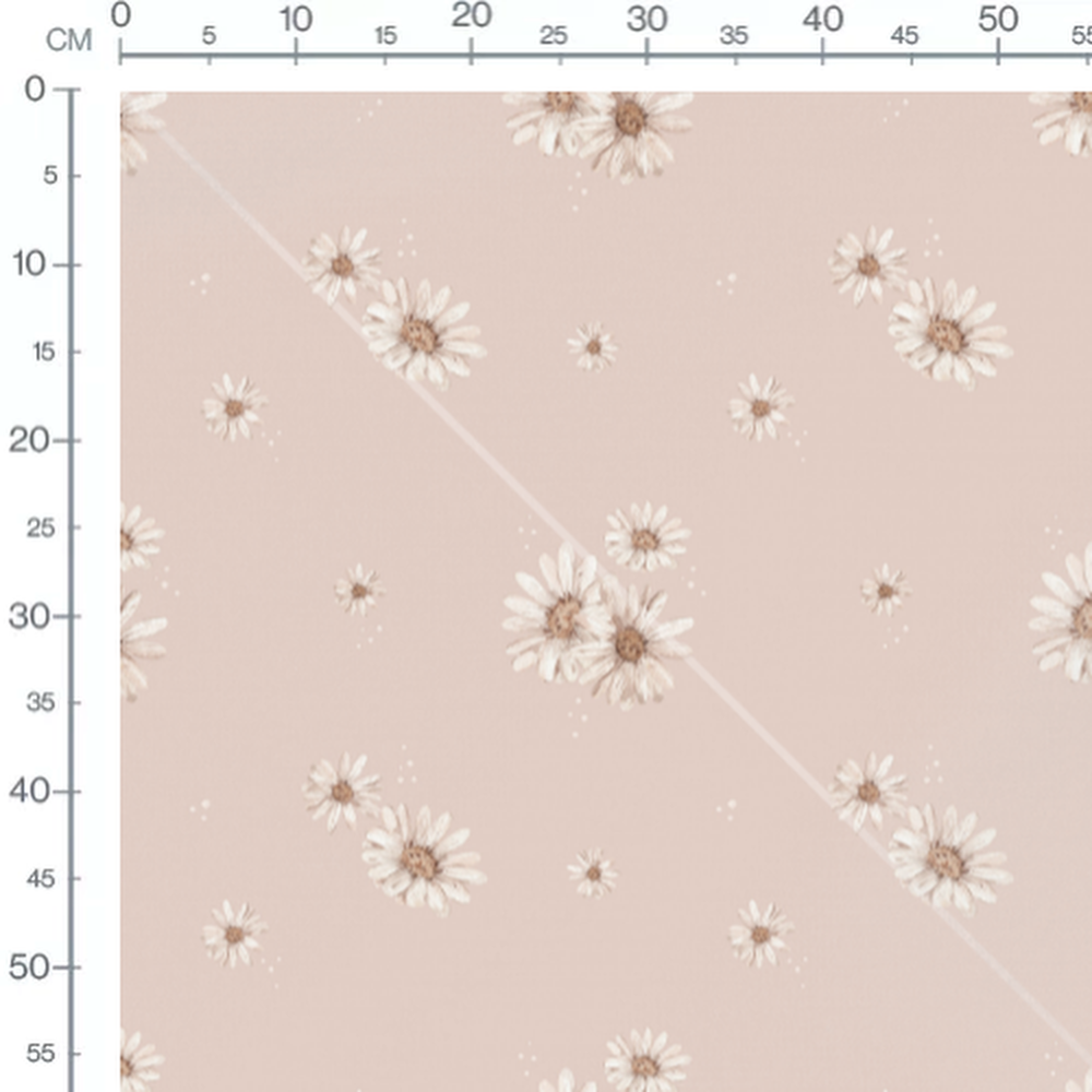 Tissu - Marguerites brunes naturelles