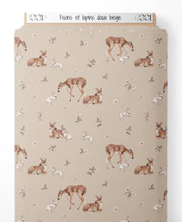 Tissu - Faons et lapins doux beige