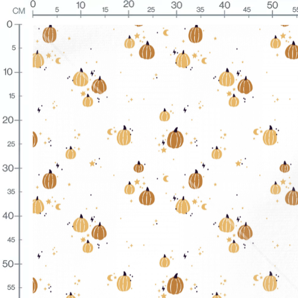 Tissu - Citrouilles et étoiles dorées