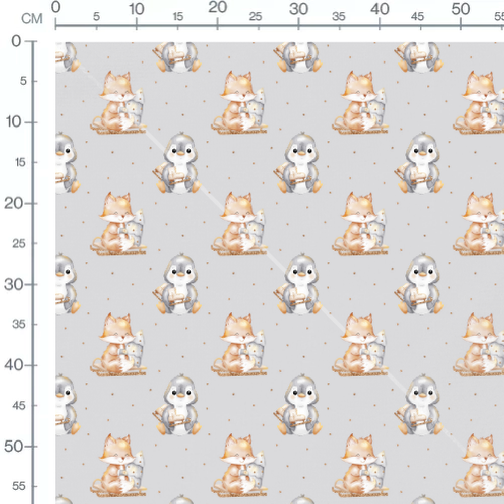 Tissu - Renard et pingouins mignons