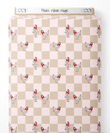 Tissu - Poules ruban rouge