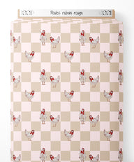 Tissu - Poules ruban rouge