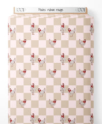 Tissu - Poules ruban rouge
