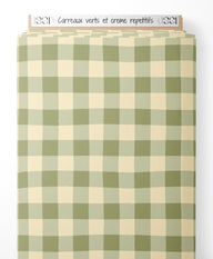 Tissu - Carreaux verts et crème répétitifs