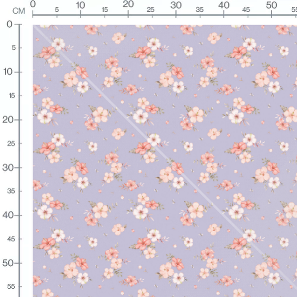 Tissu - Fleurs roses sur fond lavande 2
