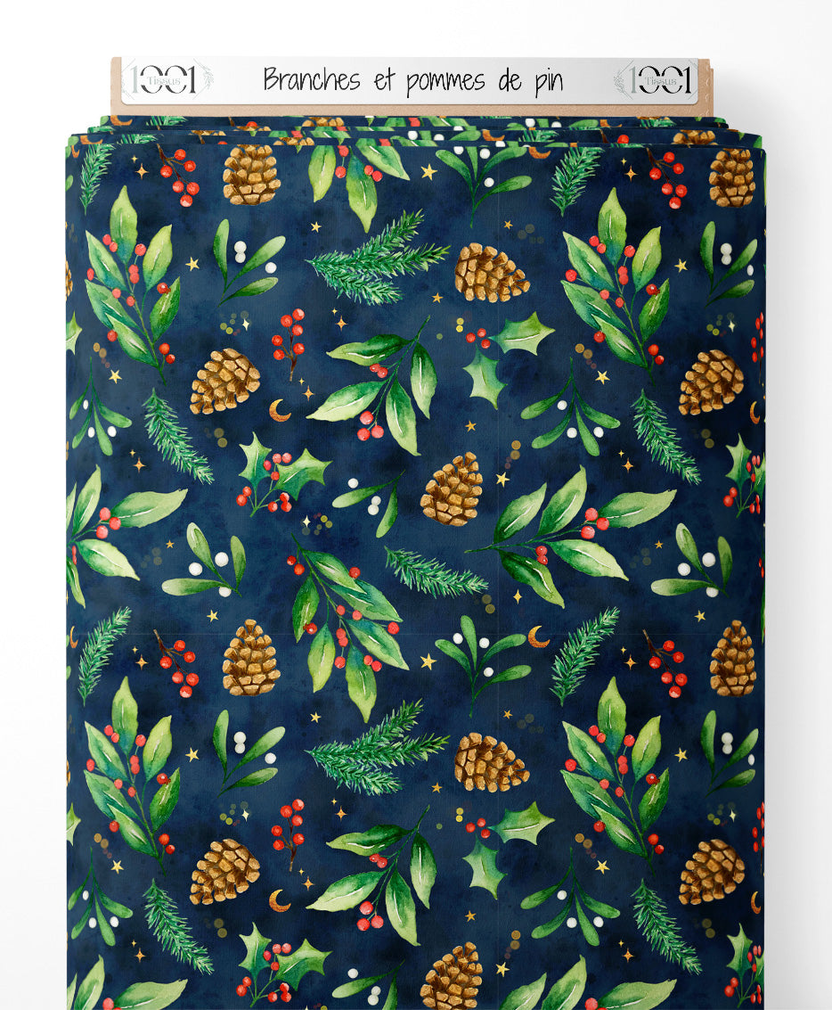 Tissu - Branches et pommes de pin
