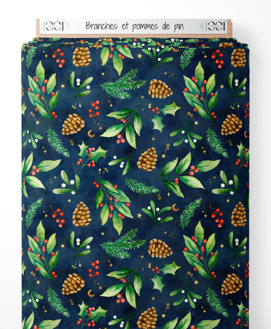 Tissu - Branches et pommes de pin