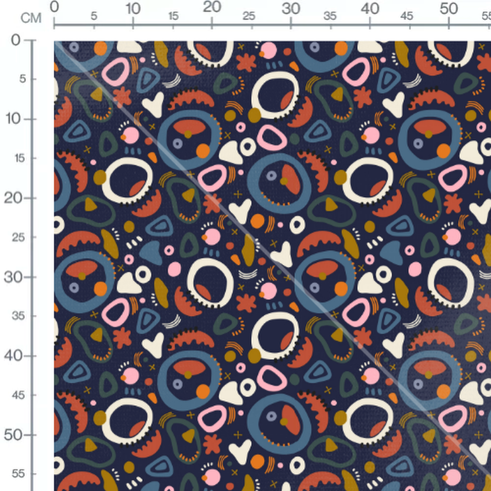 Tissu - Géométrie colorée sur bleu