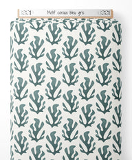 Tissu - Motif coraux bleu-gris